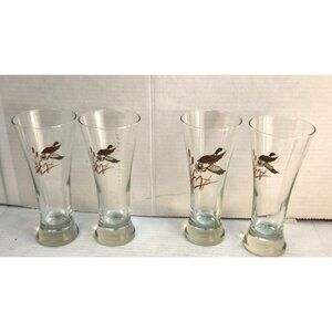 Set Of 4 Vintage Duck Design Pilsner Tall Beer Glasses Clear Barware Collectible